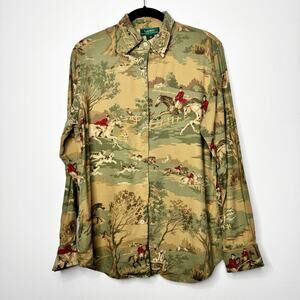 Lauren Ralph Lauren Equestrian Fox Hunt Shirt Women’s Medium Horse Print VTG